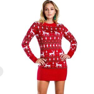 Women's Red Reindeer Sweater Dress - Tipsy Elves